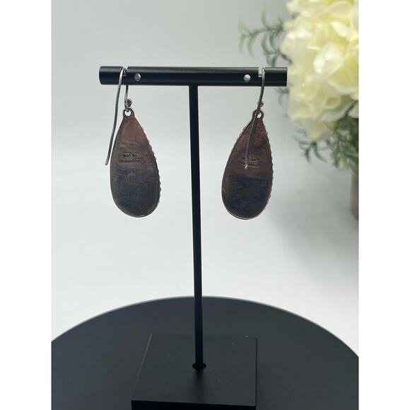 BA Indonesia 925 Mother Of Pearl Drop Dangle Sterling Silver Heavy Earrings - Picture 8 of 12